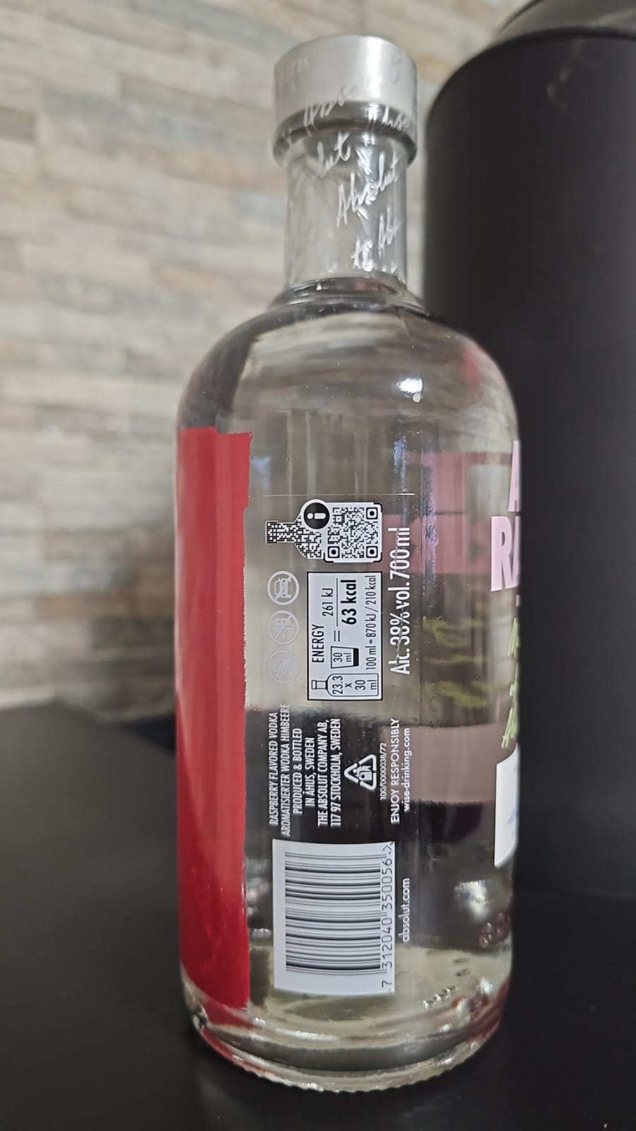 Absolut Vodtka Wodtka Raspberri Raspberry 0,7 Rückseite